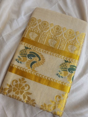 P000136 Jacquard Tissue Kerala Saree